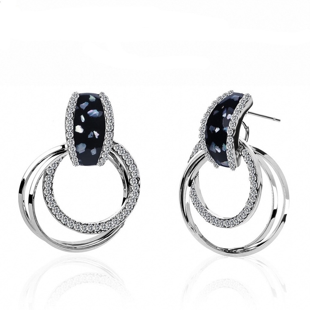 2/$20!  Black/Abalone/Crystal Pave Circle Earrings - Picture 3 of 7